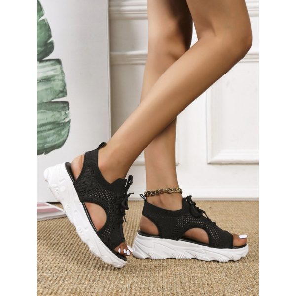 Breathable Hollow Out Lace Up Front Slip On Sports Sandals - Image 37