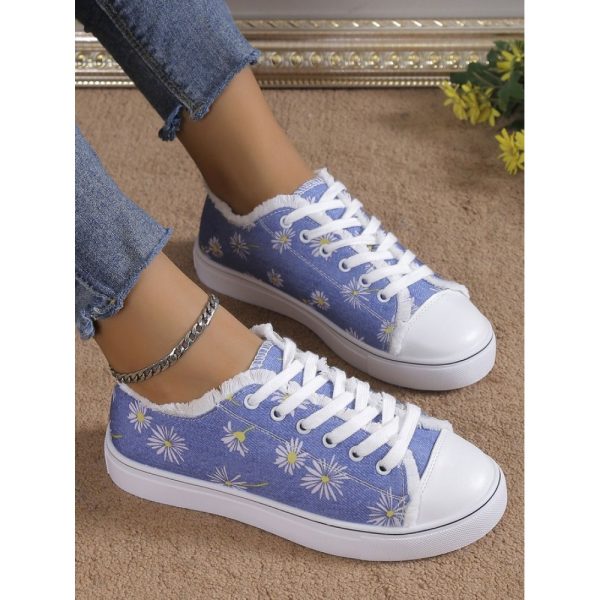 Daisy Graphic-Print Denim Lace-Up Canvas Flats - Image 2