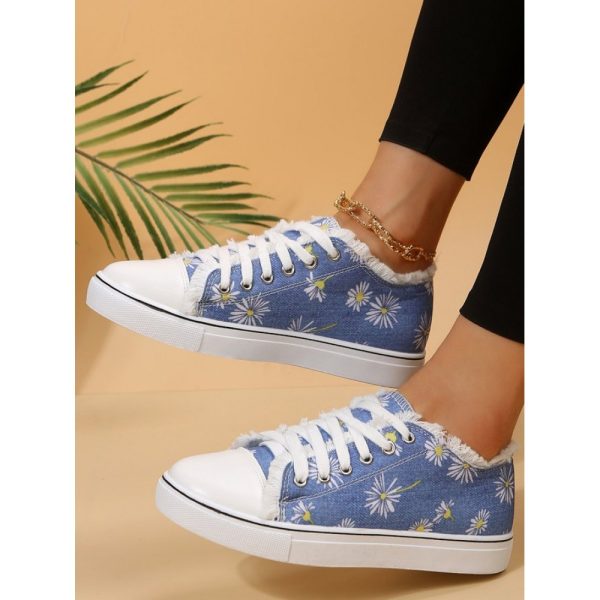 Daisy Graphic-Print Denim Lace-Up Canvas Flats - Image 11