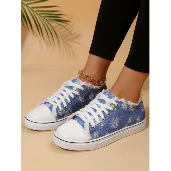 Daisy Graphic-Print Denim Lace-Up Canvas Flats - Image 12