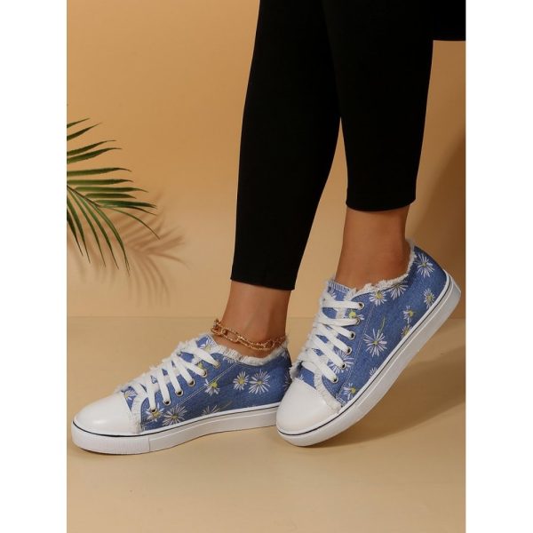 Daisy Graphic-Print Denim Lace-Up Canvas Flats - Image 13