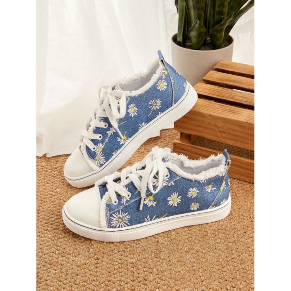 Daisy Graphic-Print Denim Lace-Up Canvas Flats - Image 14