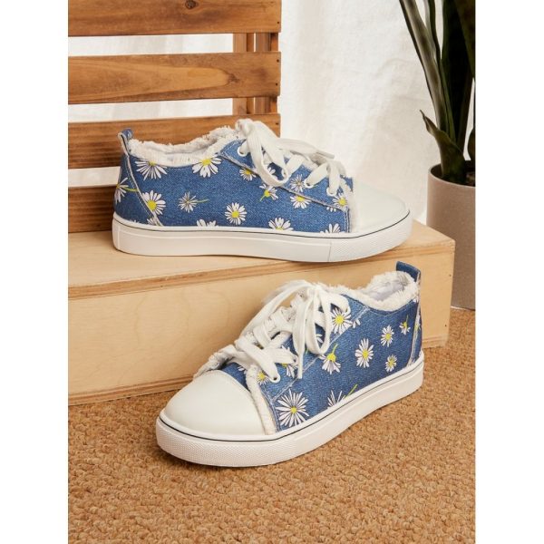 Daisy Graphic-Print Denim Lace-Up Canvas Flats - Image 16