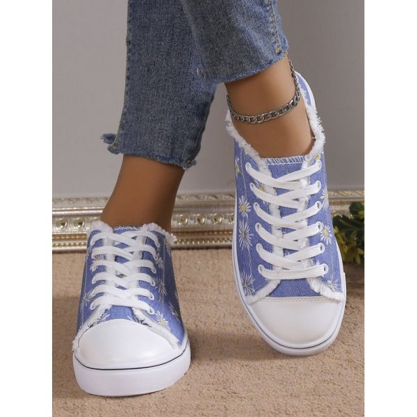 Daisy Graphic-Print Denim Lace-Up Canvas Flats - Image 3