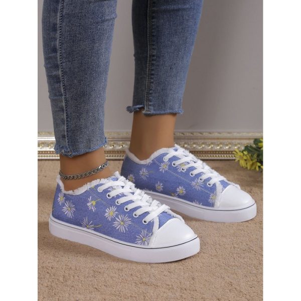 Daisy Graphic-Print Denim Lace-Up Canvas Flats - Image 4