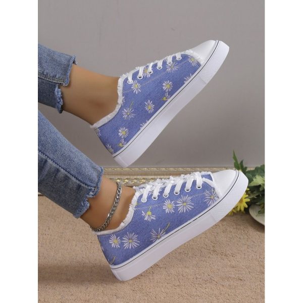 Daisy Graphic-Print Denim Lace-Up Canvas Flats - Image 5