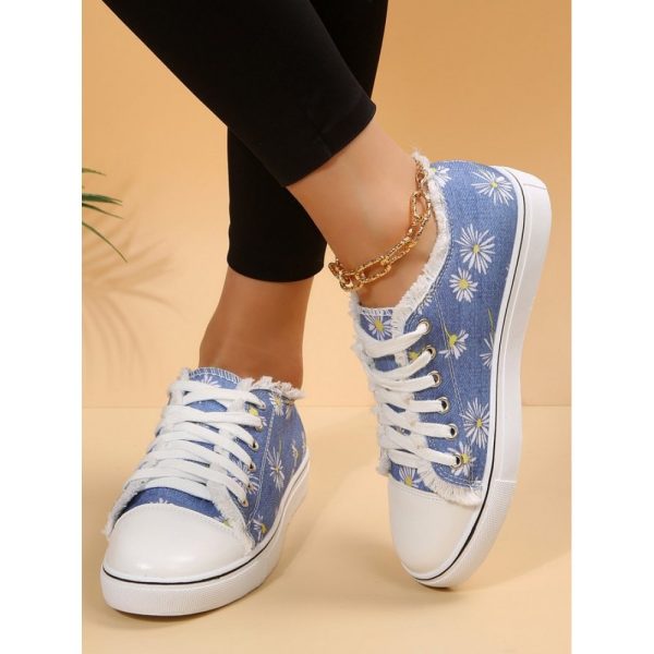 Daisy Graphic-Print Denim Lace-Up Canvas Flats - Image 8