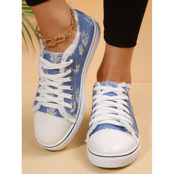 Daisy Graphic-Print Denim Lace-Up Canvas Flats - Image 9