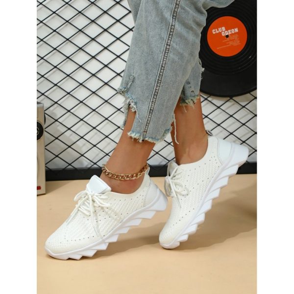 Sports Plain Breathable Lace-Up Flat Heel Fly Woven Shoes - Image 2