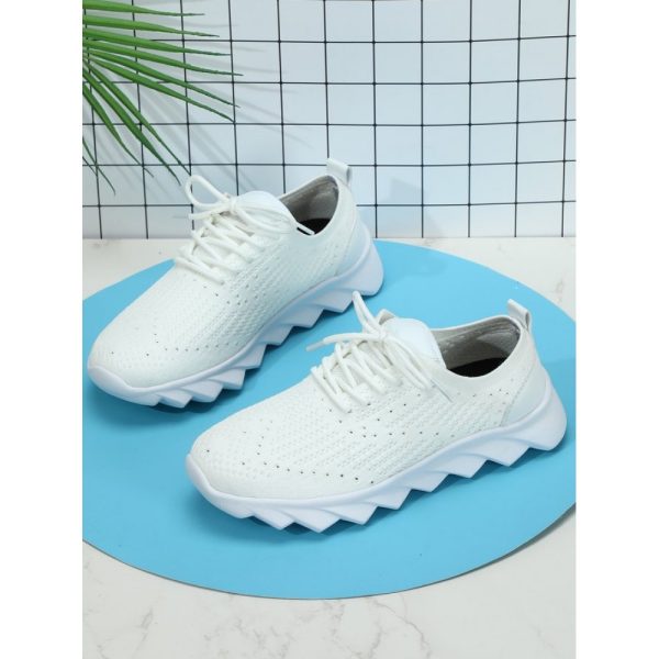 Sports Plain Breathable Lace-Up Flat Heel Fly Woven Shoes - Image 3