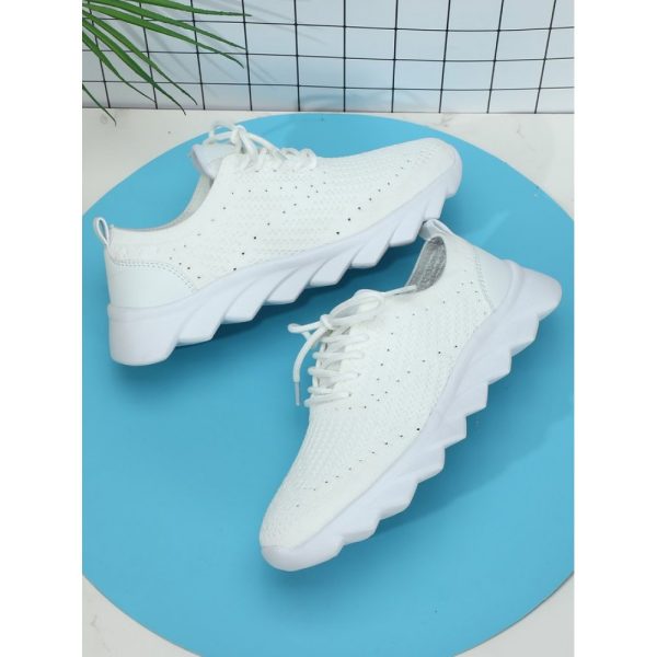 Sports Plain Breathable Lace-Up Flat Heel Fly Woven Shoes - Image 4
