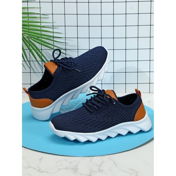 Sports Plain Breathable Lace-Up Flat Heel Fly Woven Shoes - Image 8