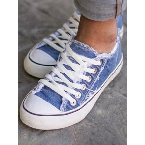 Women Breathable Flat Heel Canvas Lace-Up Shallow Shoes Casual EVA Canvas Shoes - Image 2