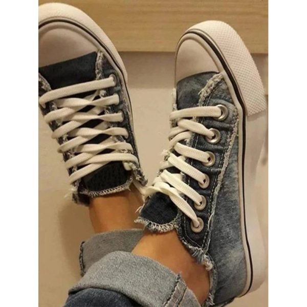Women Breathable Flat Heel Canvas Lace-Up Shallow Shoes Casual EVA Canvas Shoes - Image 3