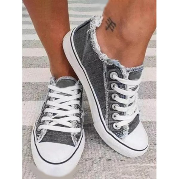Women Breathable Flat Heel Canvas Lace-Up Shallow Shoes Casual EVA Canvas Shoes - Image 4