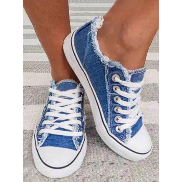 Women Breathable Flat Heel Canvas Lace-Up Shallow Shoes Casual EVA Canvas Shoes - Image 35