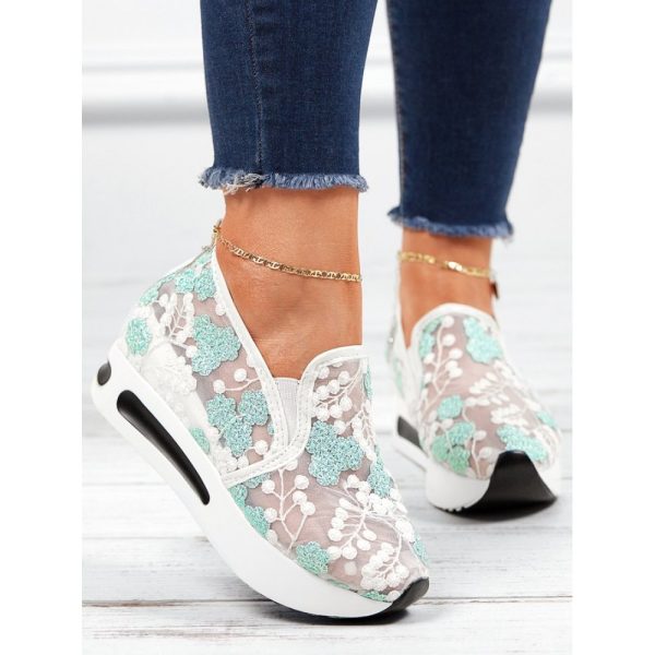 Floral Embroidery Breathable Sheer Mesh Sneakers - Image 2
