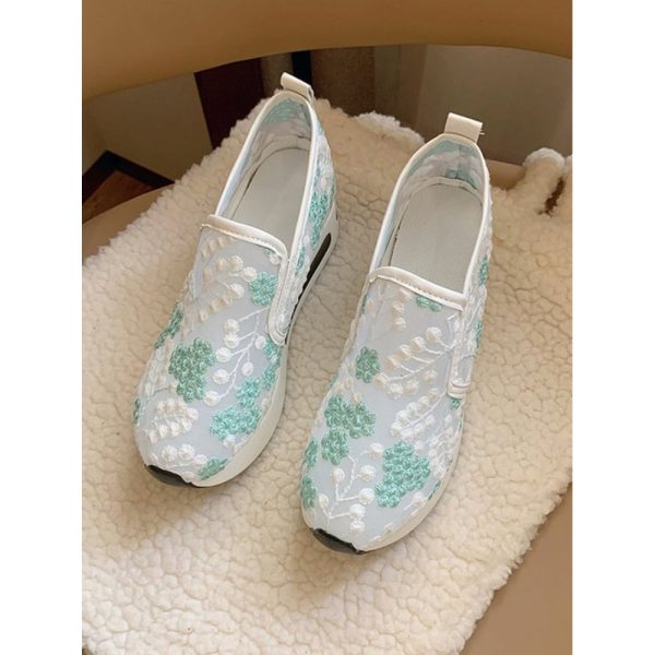 Floral Embroidery Breathable Sheer Mesh Sneakers - Image 13