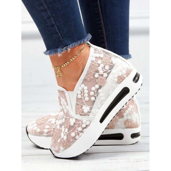 Floral Embroidery Breathable Sheer Mesh Sneakers - Image 16