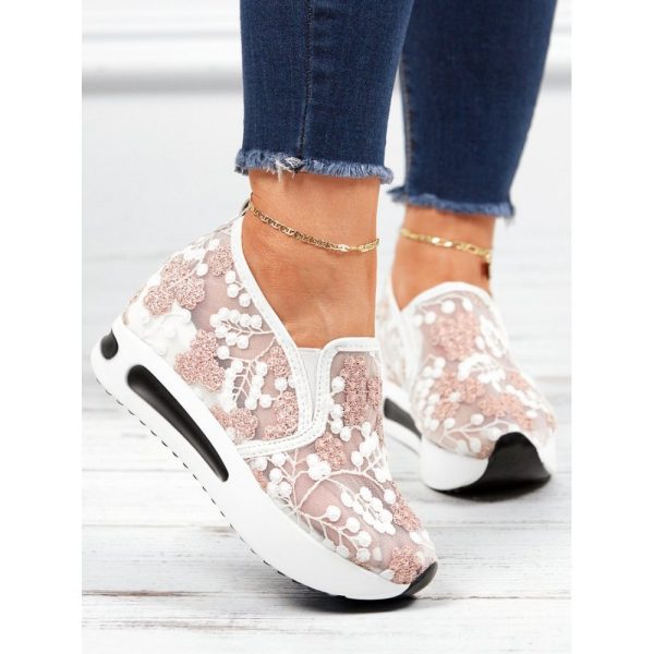 Floral Embroidery Breathable Sheer Mesh Sneakers - Image 17