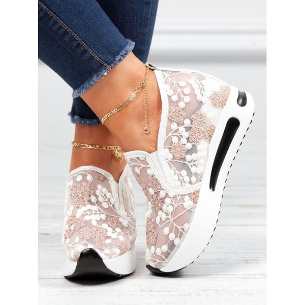Floral Embroidery Breathable Sheer Mesh Sneakers - Image 18