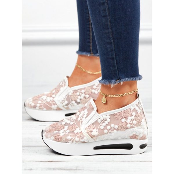 Floral Embroidery Breathable Sheer Mesh Sneakers - Image 19