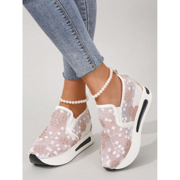 Floral Embroidery Breathable Sheer Mesh Sneakers - Image 20