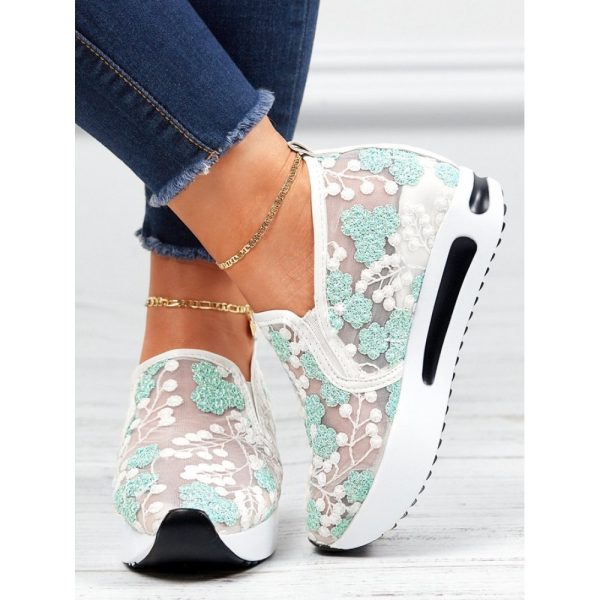 Floral Embroidery Breathable Sheer Mesh Sneakers - Image 3