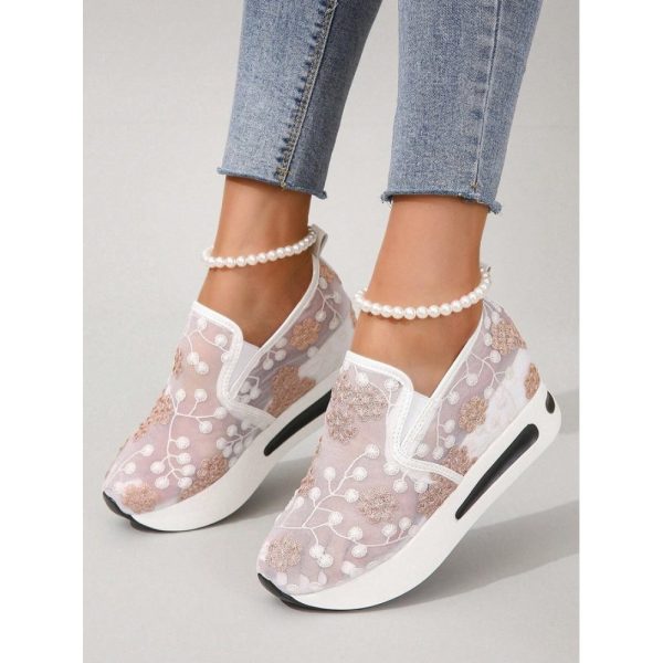 Floral Embroidery Breathable Sheer Mesh Sneakers - Image 21