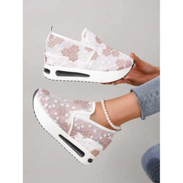 Floral Embroidery Breathable Sheer Mesh Sneakers - Image 22