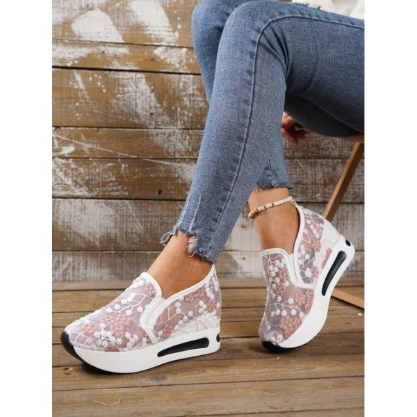 Floral Embroidery Breathable Sheer Mesh Sneakers - Image 23