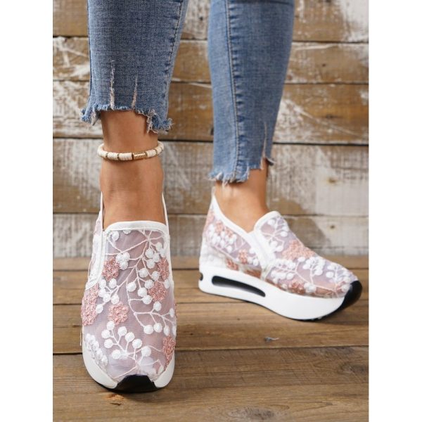 Floral Embroidery Breathable Sheer Mesh Sneakers - Image 24