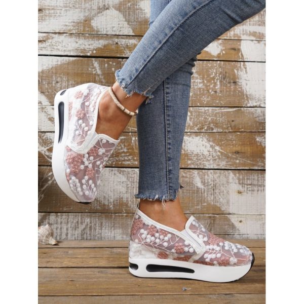Floral Embroidery Breathable Sheer Mesh Sneakers - Image 25