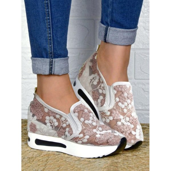 Floral Embroidery Breathable Sheer Mesh Sneakers - Image 26