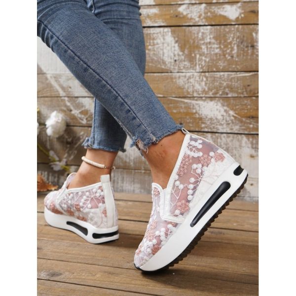 Floral Embroidery Breathable Sheer Mesh Sneakers - Image 27