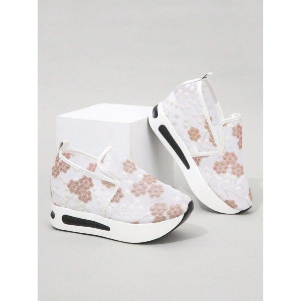 Floral Embroidery Breathable Sheer Mesh Sneakers - Image 29