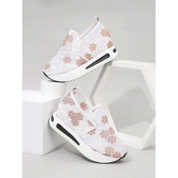 Floral Embroidery Breathable Sheer Mesh Sneakers - Image 30