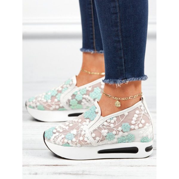 Floral Embroidery Breathable Sheer Mesh Sneakers - Image 4