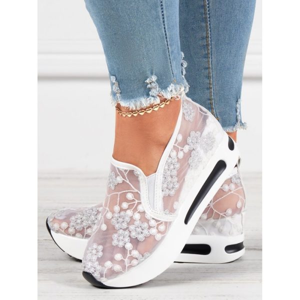 Floral Embroidery Breathable Sheer Mesh Sneakers - Image 32