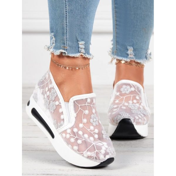 Floral Embroidery Breathable Sheer Mesh Sneakers - Image 33