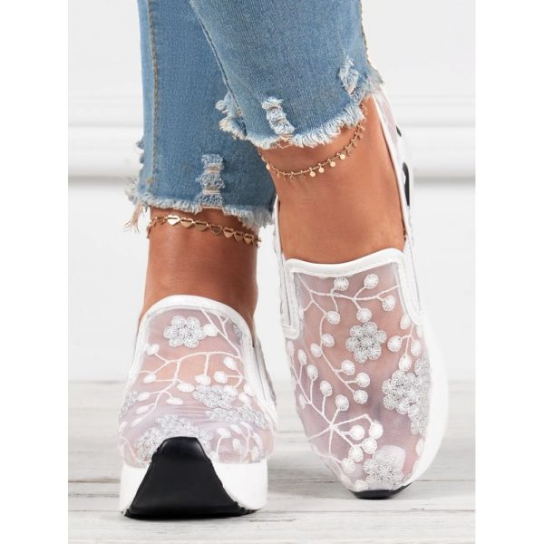 Floral Embroidery Breathable Sheer Mesh Sneakers - Image 34
