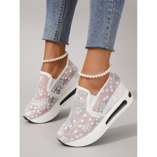 Floral Embroidery Breathable Sheer Mesh Sneakers - Image 37