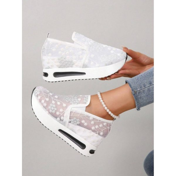 Floral Embroidery Breathable Sheer Mesh Sneakers - Image 38