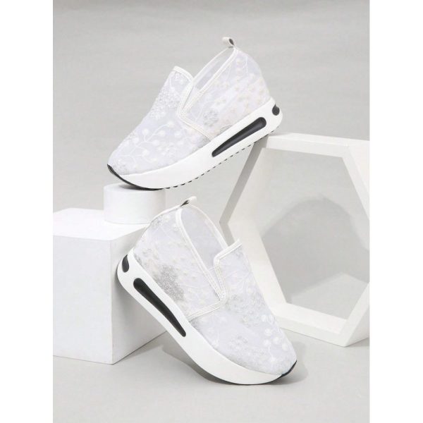 Floral Embroidery Breathable Sheer Mesh Sneakers - Image 39