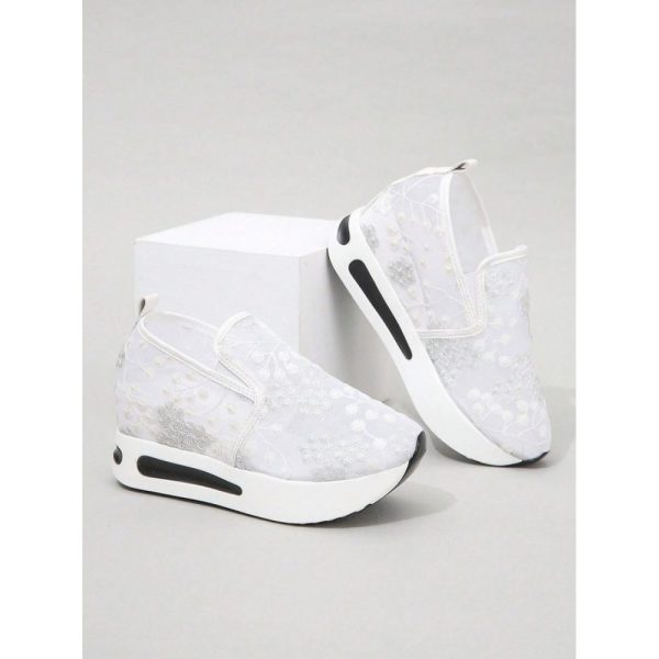Floral Embroidery Breathable Sheer Mesh Sneakers - Image 40