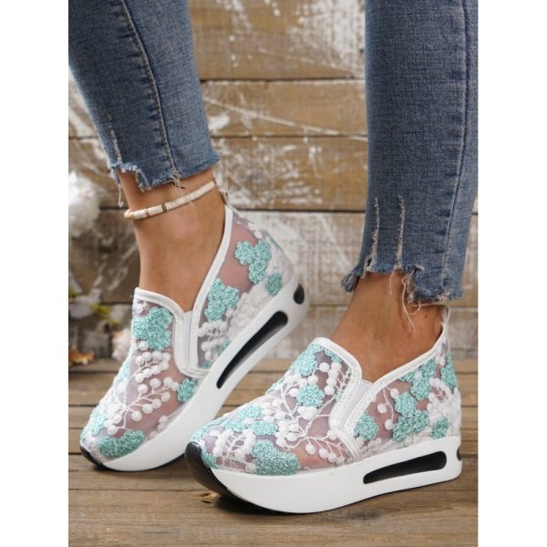 Floral Embroidery Breathable Sheer Mesh Sneakers - Image 5