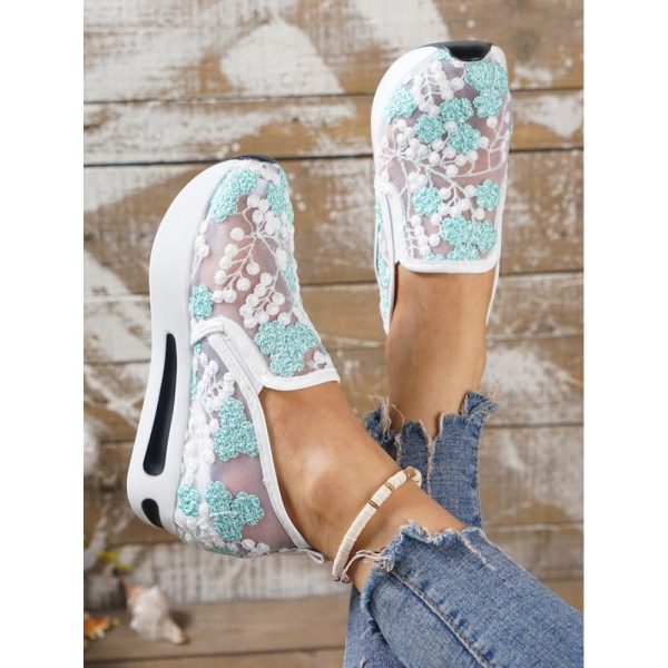 Floral Embroidery Breathable Sheer Mesh Sneakers - Image 6