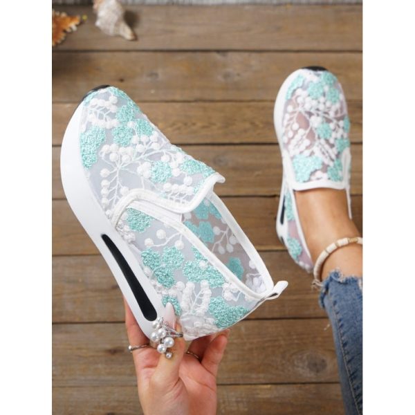 Floral Embroidery Breathable Sheer Mesh Sneakers - Image 7