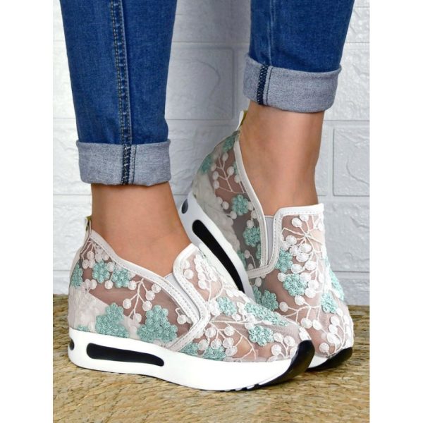 Floral Embroidery Breathable Sheer Mesh Sneakers - Image 8