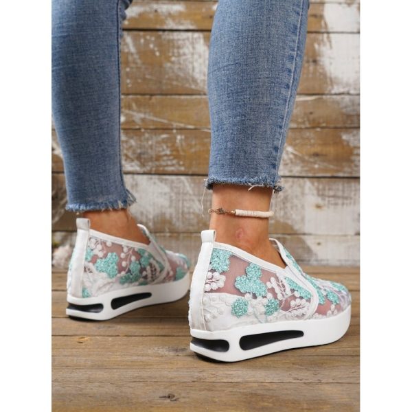 Floral Embroidery Breathable Sheer Mesh Sneakers - Image 9